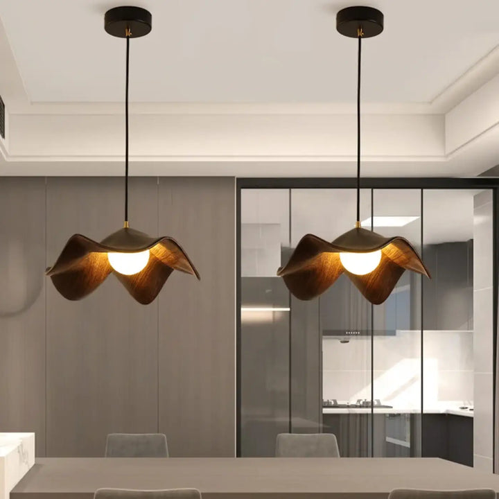 Suspension luminaire design en bois ondulé moderne noir ou blanc