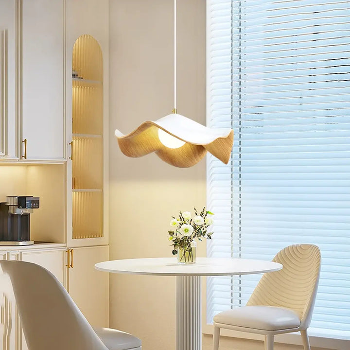 Suspension luminaire design en bois ondulé moderne noir ou blanc