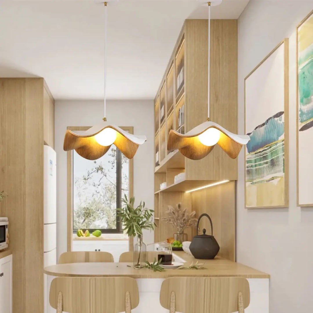 Suspension luminaire design en bois ondulé moderne noir ou blanc