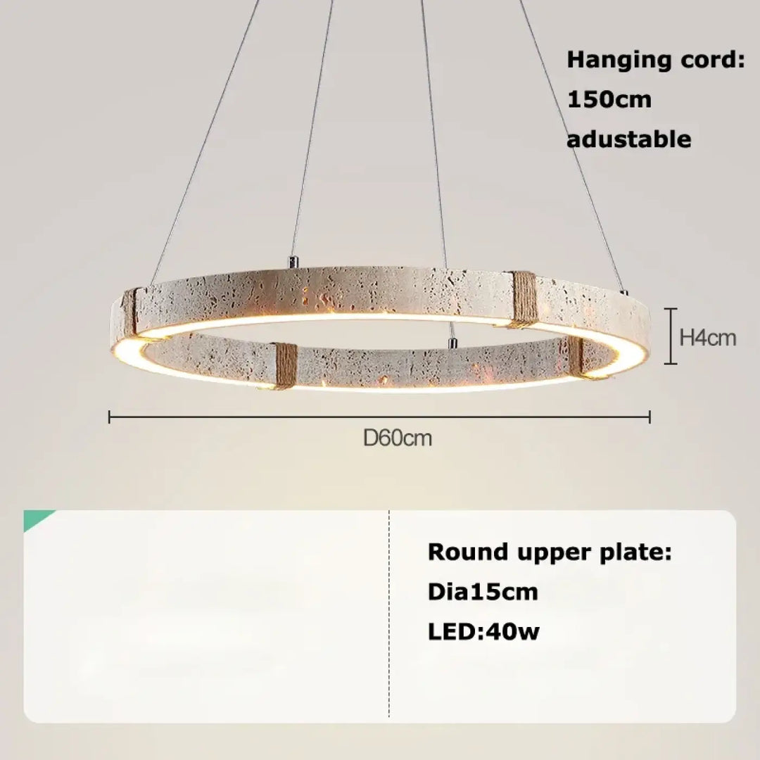 Suspension design circulaire led style travertin elegance