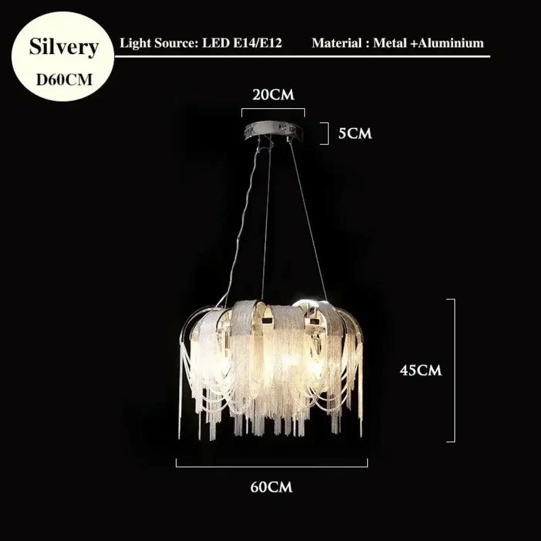 Suspension luminaire design dorée à chaînes lumineuses