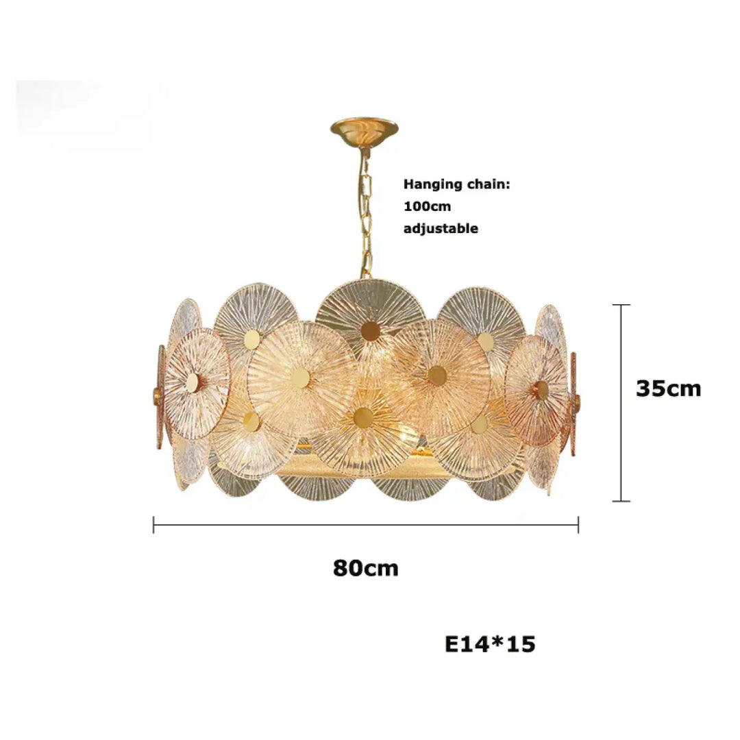 Suspension luminaire design dorée à disques lumineux moderne