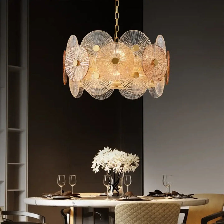 Suspension luminaire design dorée à disques lumineux moderne