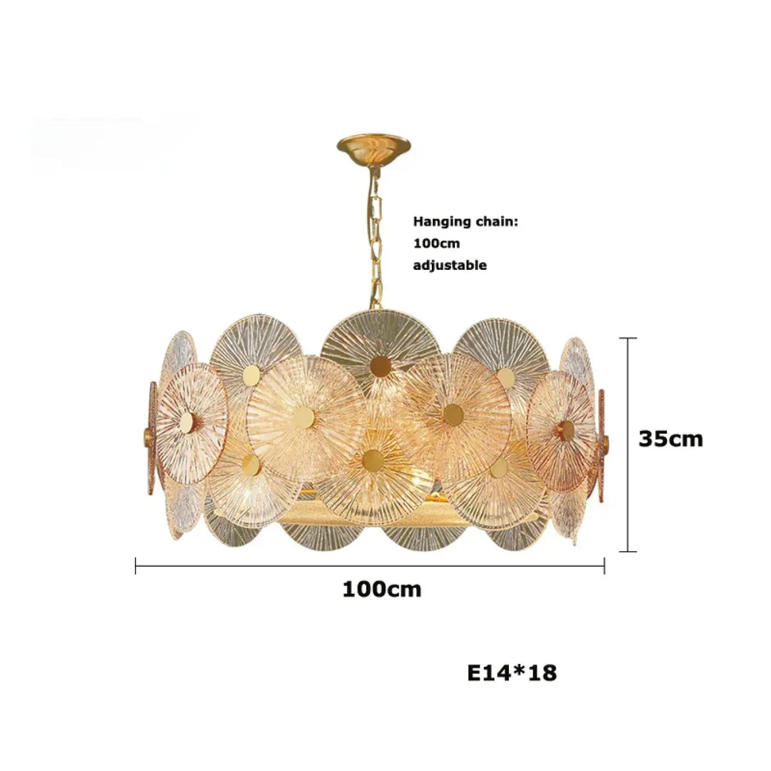 Suspension luminaire design dorée à disques lumineux moderne