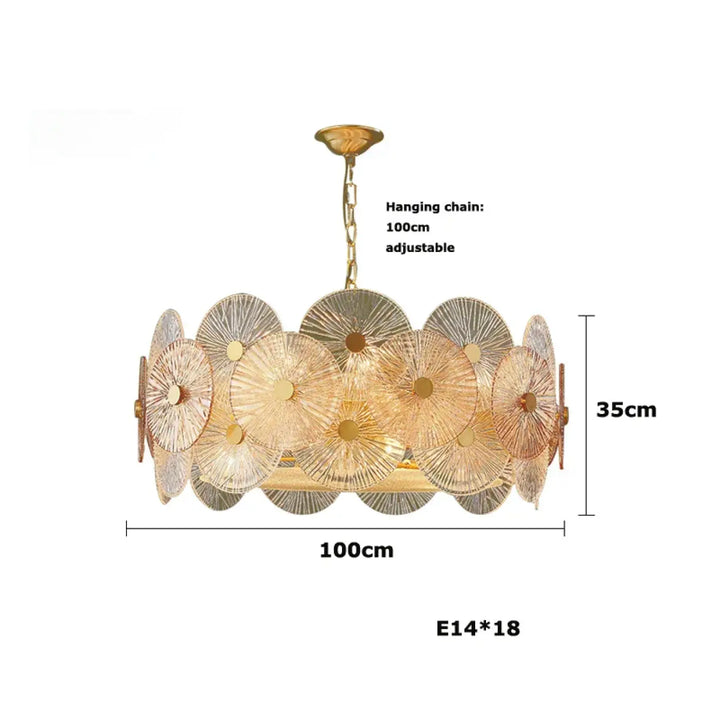 Suspension luminaire design dorée à disques lumineux moderne