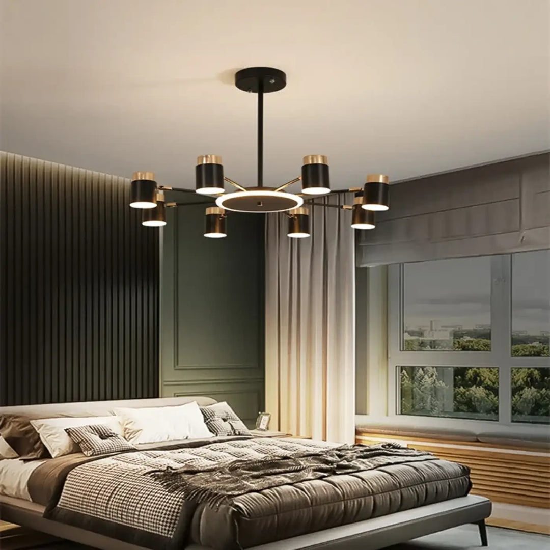 Suspension luminaire design élégant en métal noir et doré