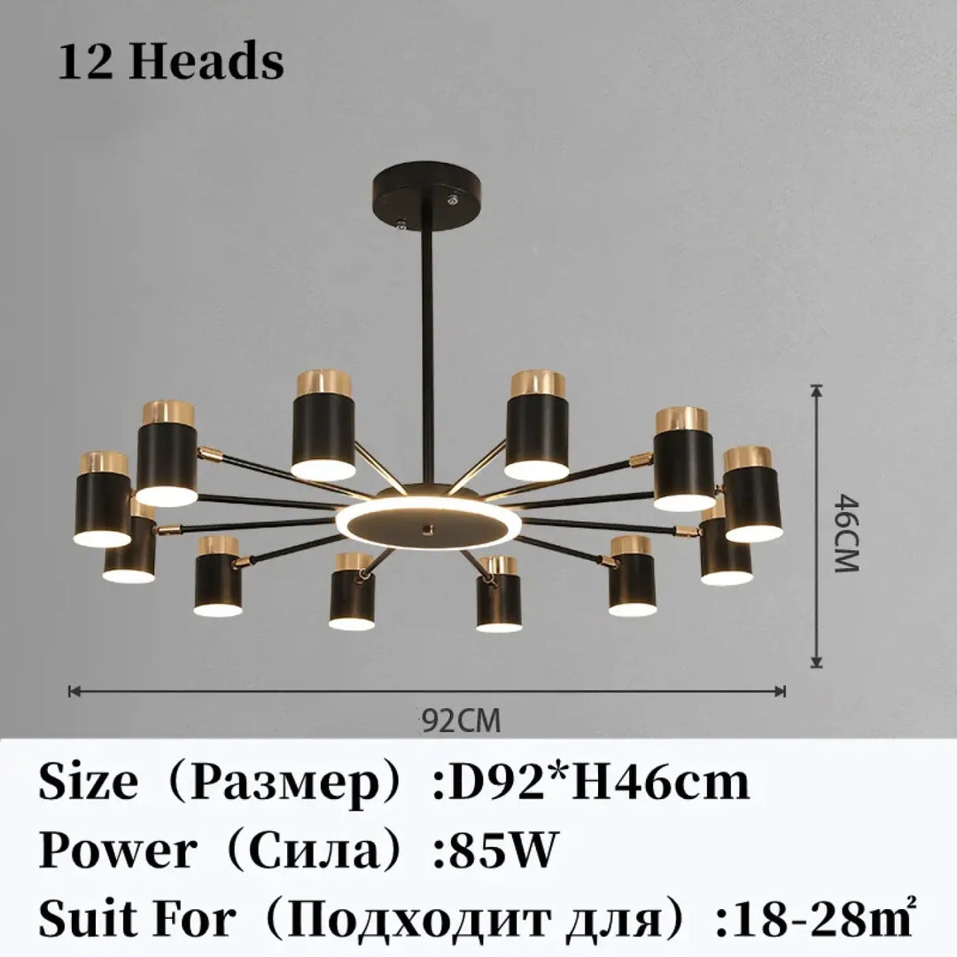 Suspension luminaire design élégant en métal noir et doré