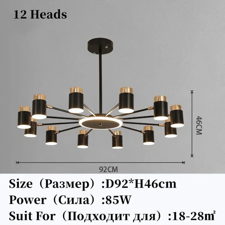 Suspension luminaire design élégant en métal noir et doré