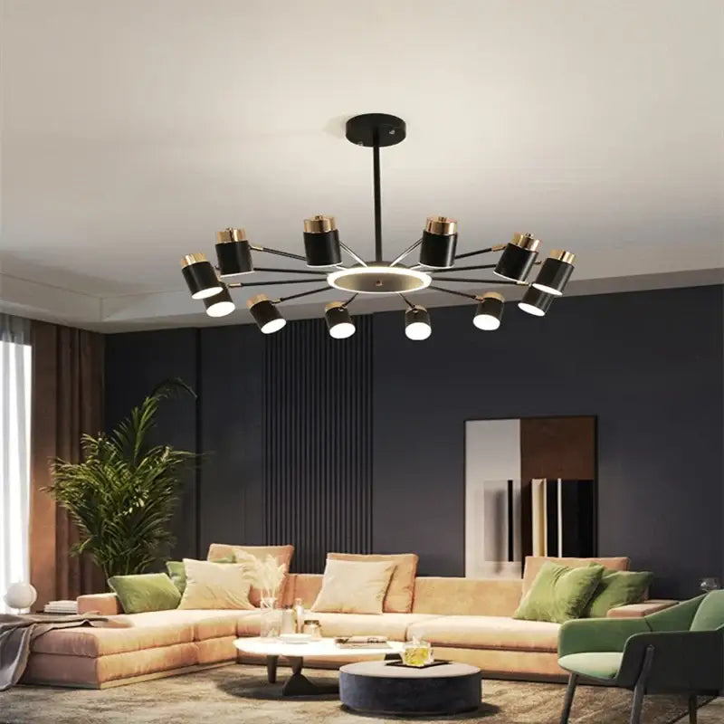 Suspension luminaire design élégant en métal noir et doré