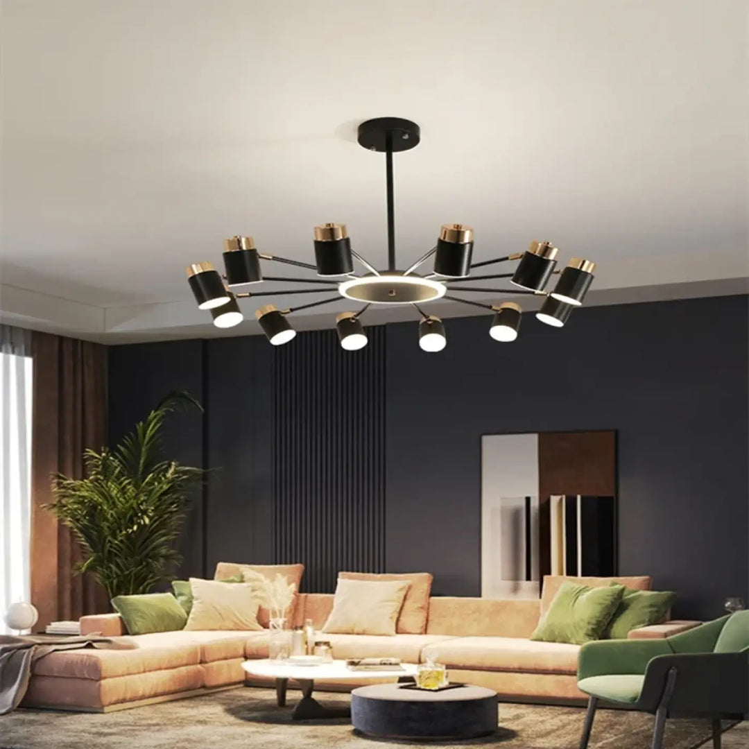 Suspension luminaire design élégant en métal noir et doré