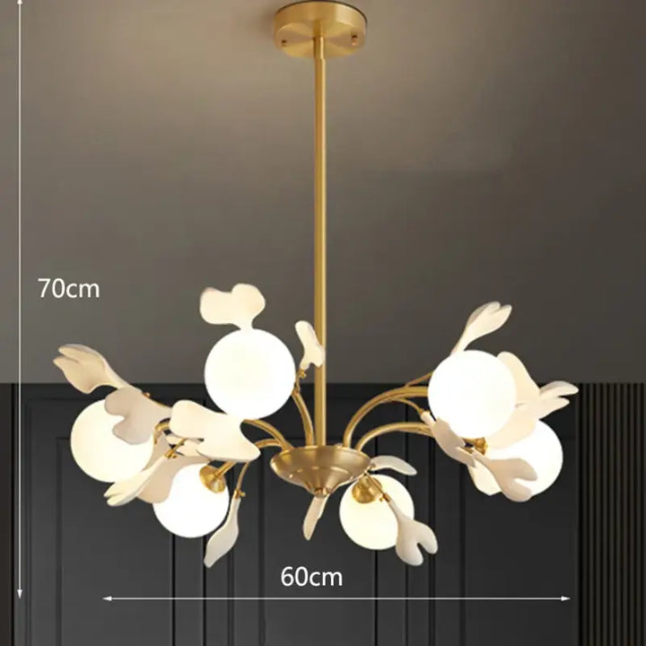 Suspension design floral en métal style blanc doré