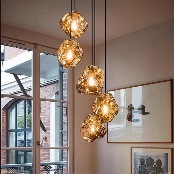 Suspension Luminaire Design Glaçon en Verre Transparent