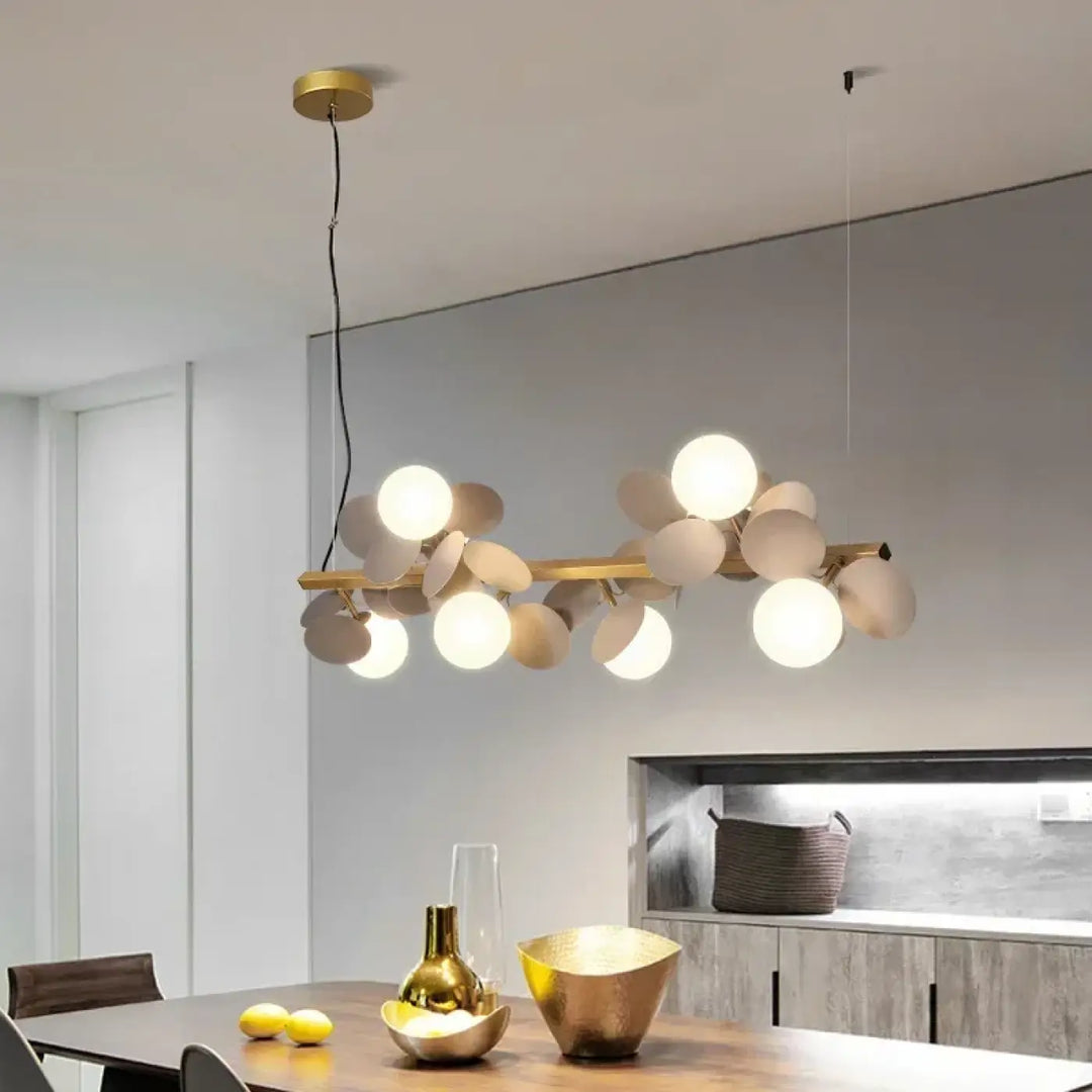 Suspension luminaire orbellia dorée avec ampoules sphériques en verre blanc gris, design minimaliste pour salle à manger ampoule incluse