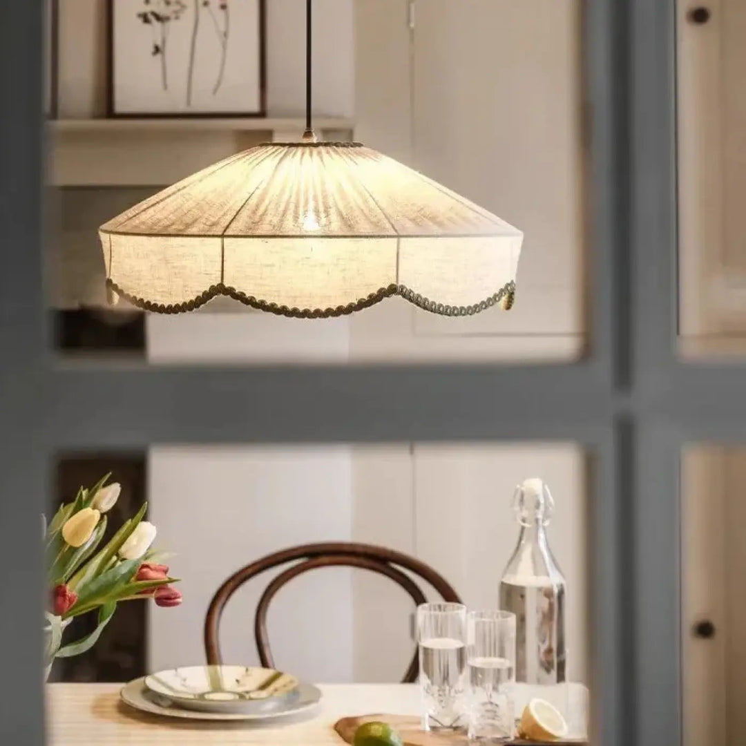 Suspension luminaire design japonais en tissu blanc style zen