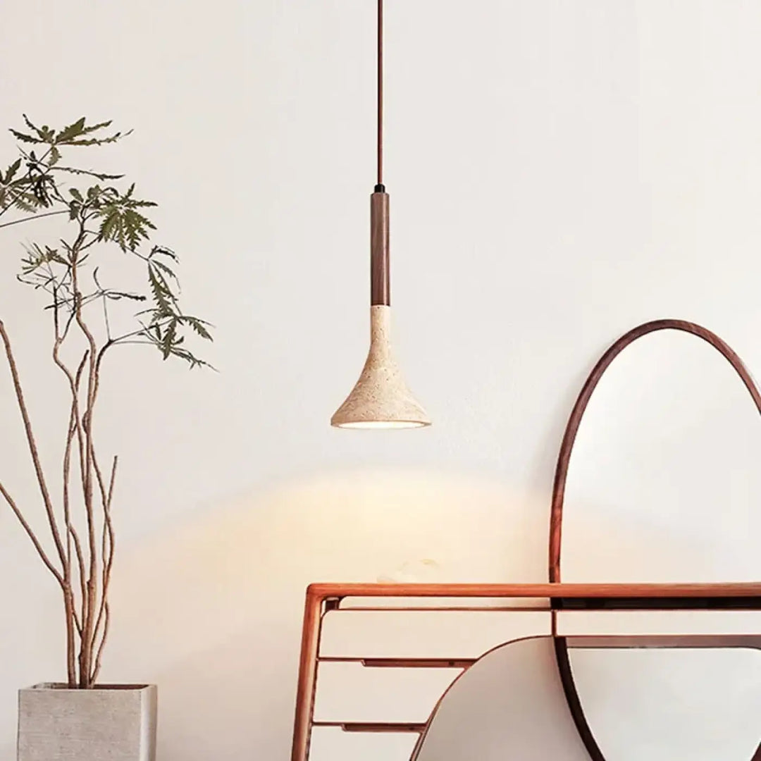 Suspension luminaire design moderne en bois et pierre raffiné