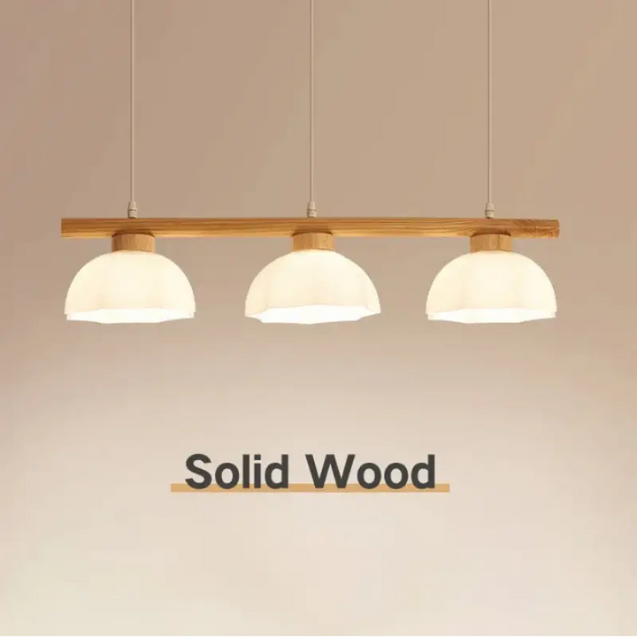 Suspension design moderne en bois et verre blanc beige