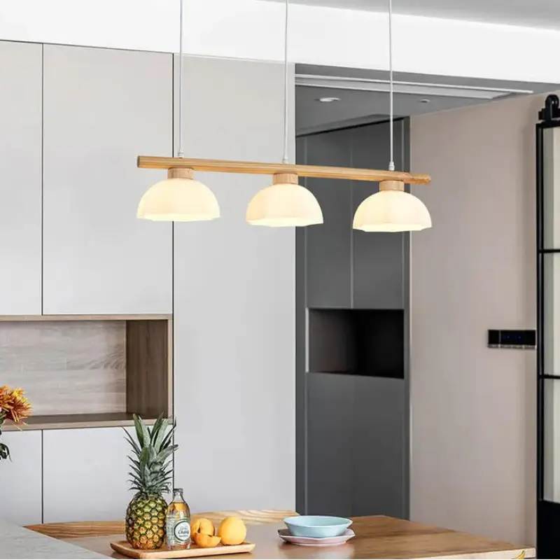 Suspension design moderne en bois et verre blanc beige