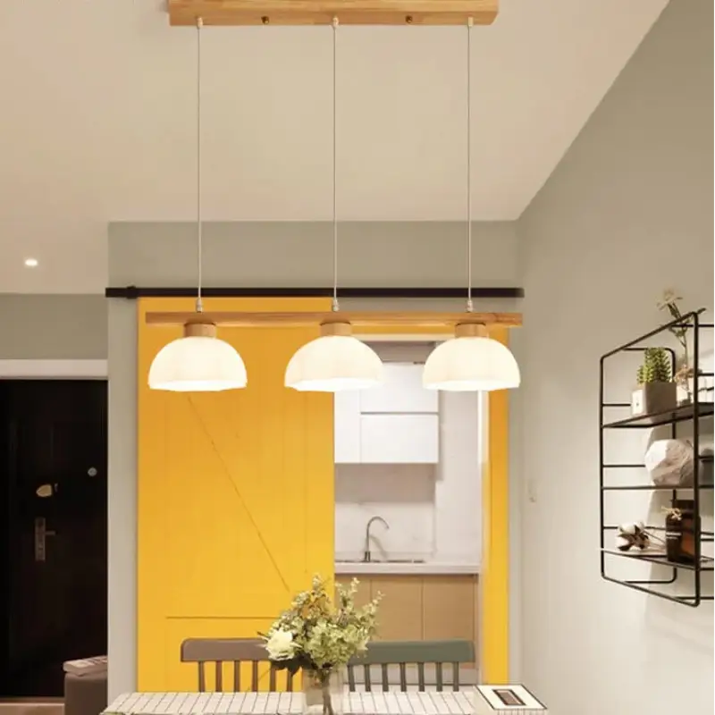 Suspension design moderne en bois et verre blanc beige