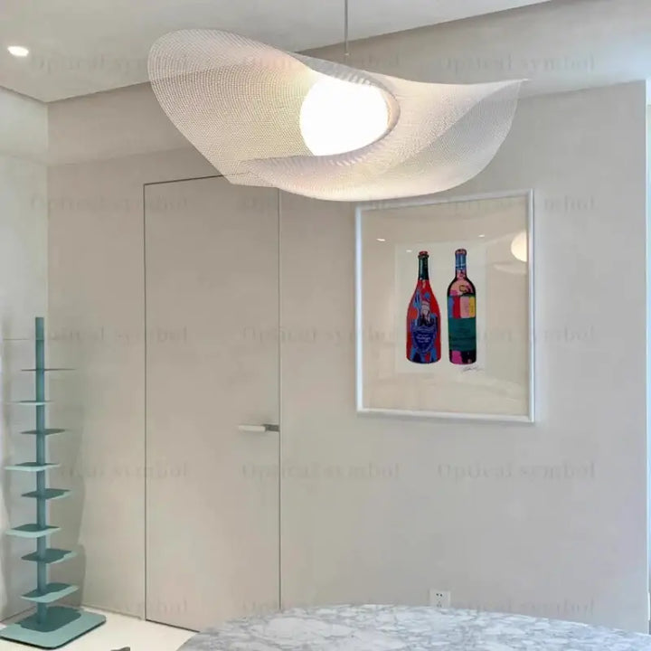 Suspension luminaire design moderne en maille métallique blanc