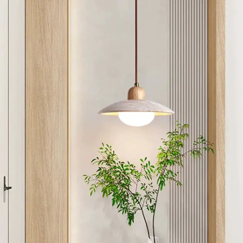 Suspension luminaire design moderne et nordique en pierre et bois