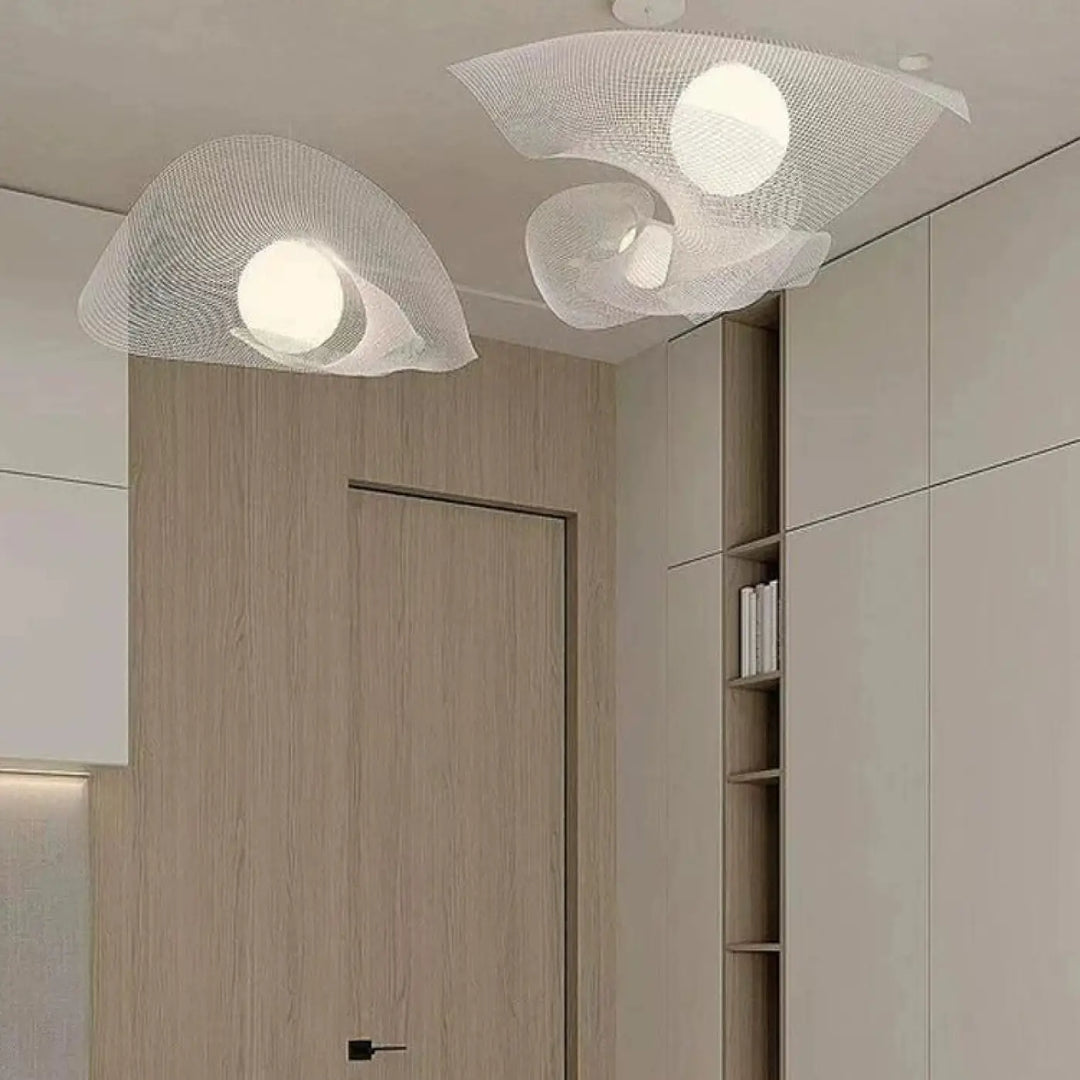 Suspension Luminaire Design Organique En Maille Blanche 