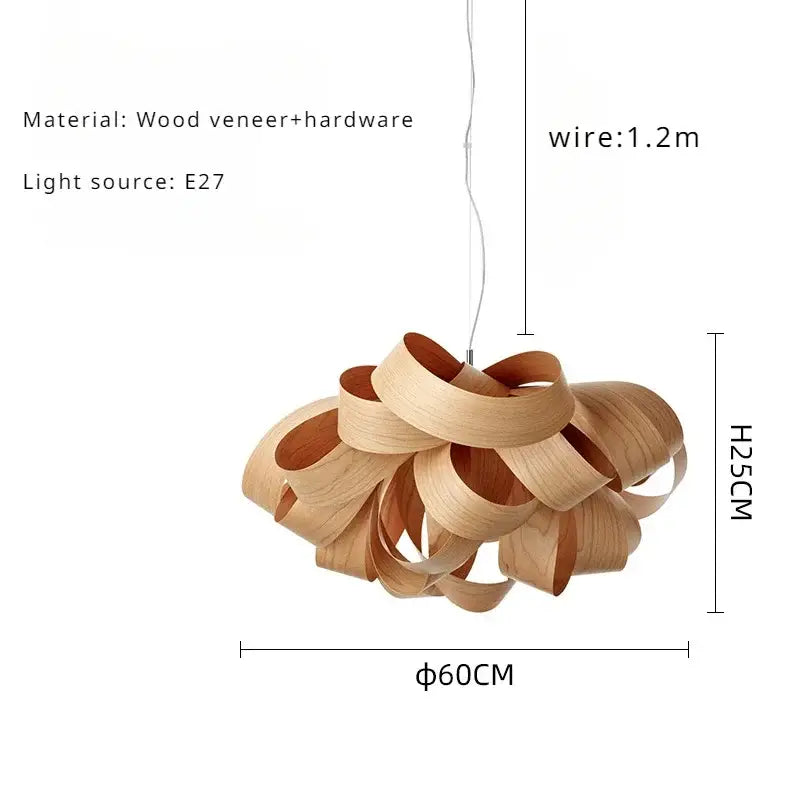 Suspension luminaire design organique en rubans de bois naturel