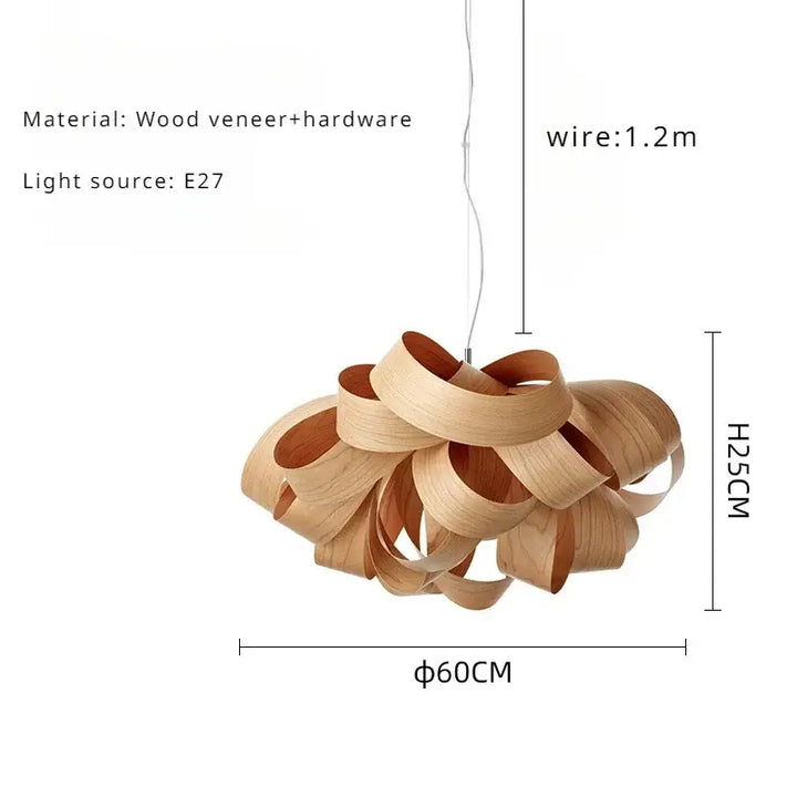 Suspension luminaire design organique en rubans de bois naturel