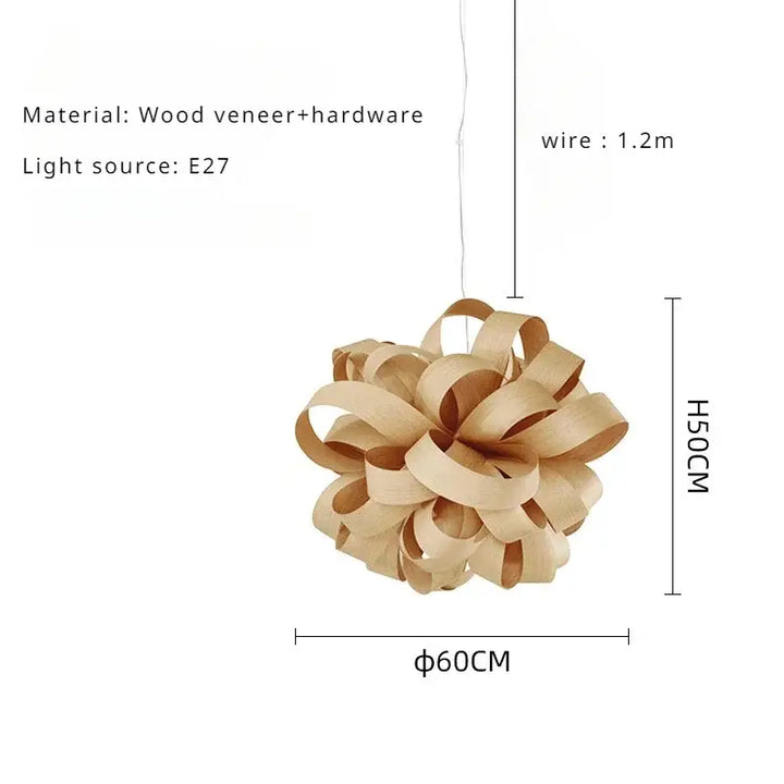 Suspension luminaire design organique en rubans de bois naturel