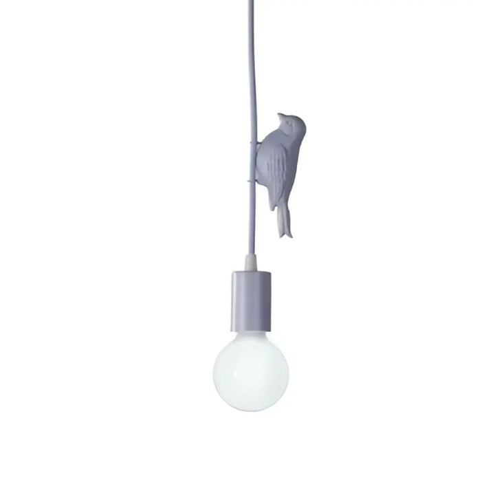 Suspension luminaire alya en forme de oiseau mat gris avec ampoule visible pour lampe suspendue ou lumière de chambre