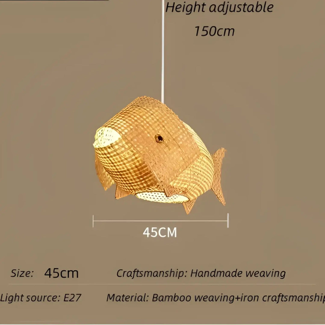 Suspension luminaire design poisson en osier naturel chic