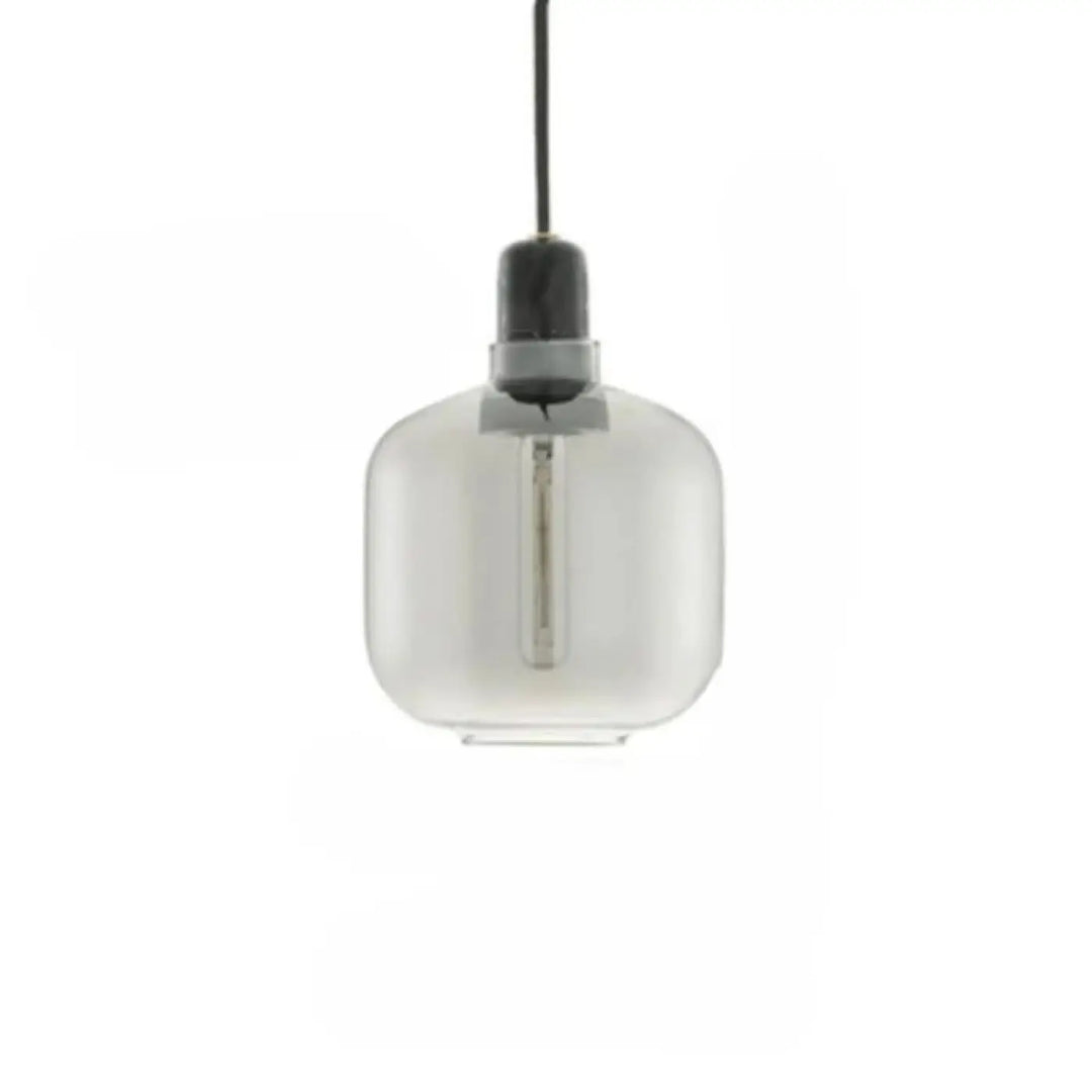 Suspension luminaire hyalis avec globe en verre teinté mat housing ampoule filament et formes arrondies en métal noir