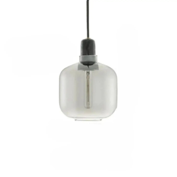 Suspension luminaire hyalis avec globe en verre teinté mat housing ampoule filament et formes arrondies en métal noir