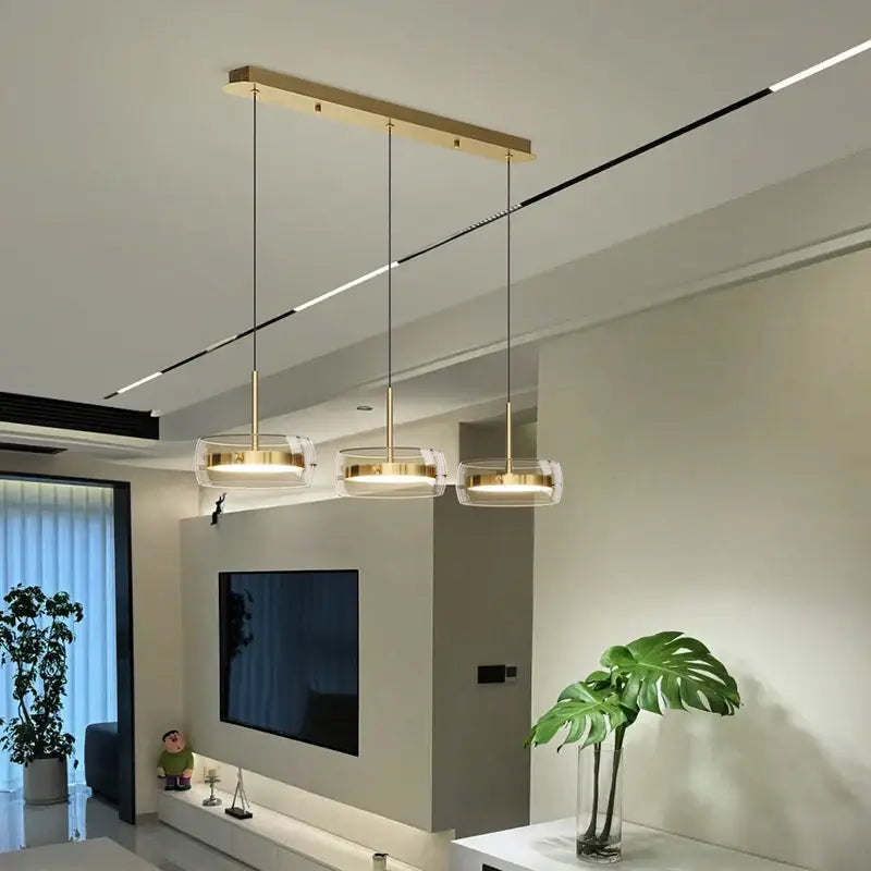 Suspension Luminaire Doré Avec 3 Spots LED Style Moderne