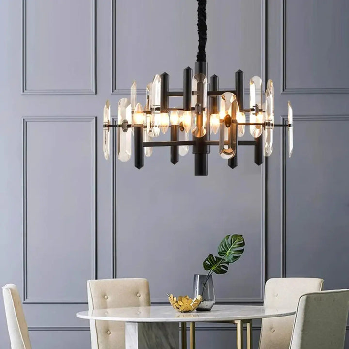 Suspension luminaire doré noir avec design élégant