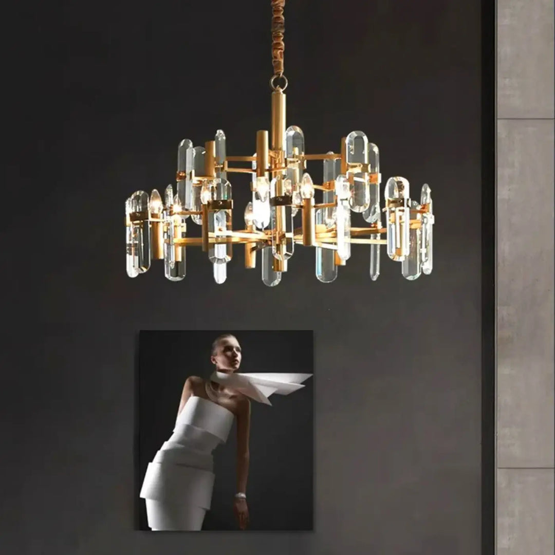 Suspension luminaire doré noir avec design élégant