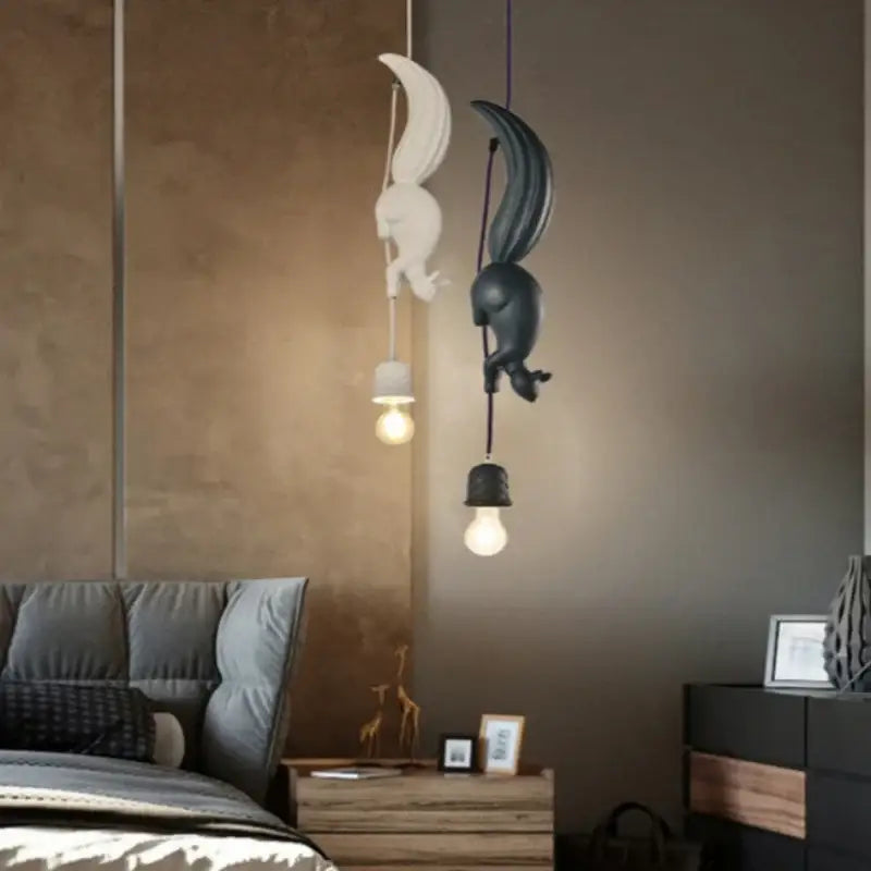 Suspension Luminaire Écureuil Blanc Rose Bleu Style Fantaisie