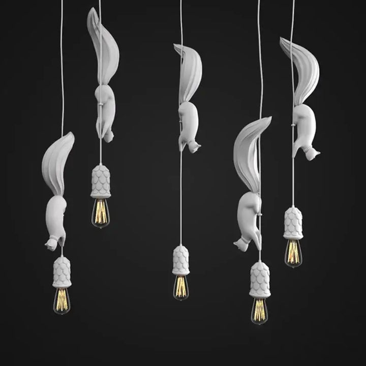 Suspension Luminaire Écureuil Blanc Rose Bleu Style Fantaisie