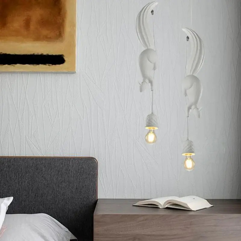 Suspension Luminaire Écureuil Blanc Rose Bleu Style Fantaisie