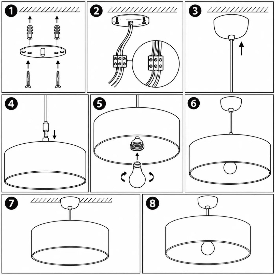 Diagramme d’installation d’une suspension luminaire enfant multicolore avec finitions soignées et support métallique élégant
