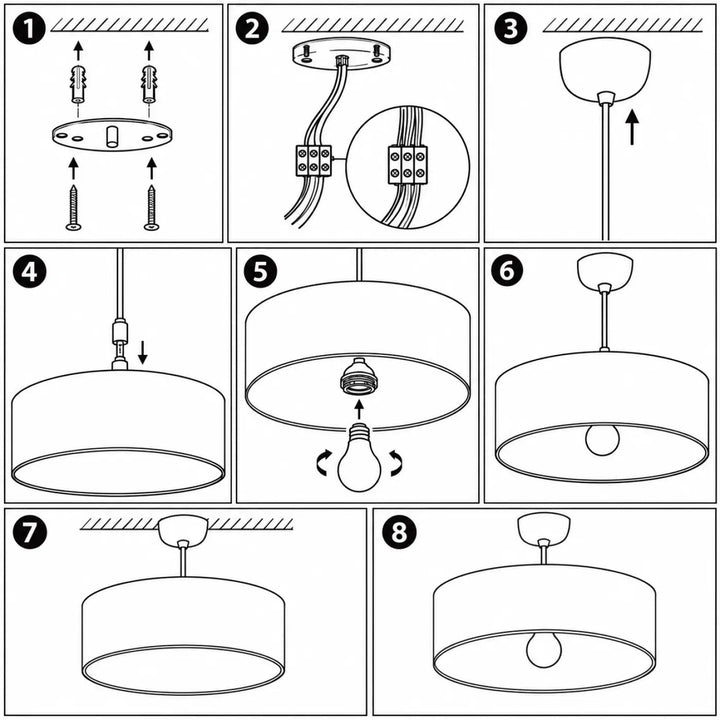 Diagramme d’installation d’une suspension luminaire enfant multicolore avec finitions soignées et support métallique élégant