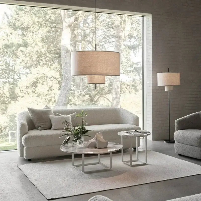 Suspension luminaire forme cylindriques au design épuré en tissu

