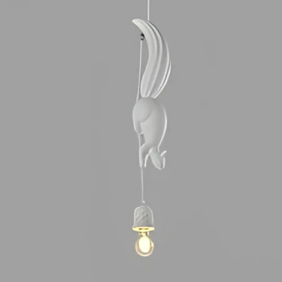 Suspension luminaire forme d’écureuil en céramique blanche avec ampoule en verre dépoli pour décoration intérieure