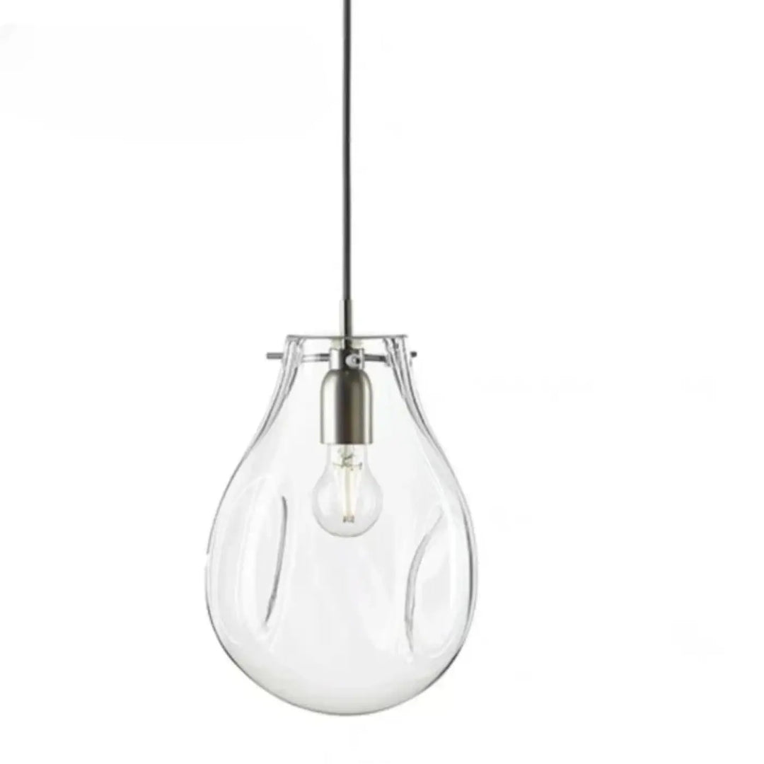 Clear glass suspension luminaire vulco with teardrop design and brushed nickel hardware for elegant lighting