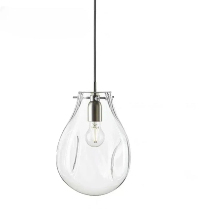 Clear glass suspension luminaire vulco with teardrop design and brushed nickel hardware for elegant lighting