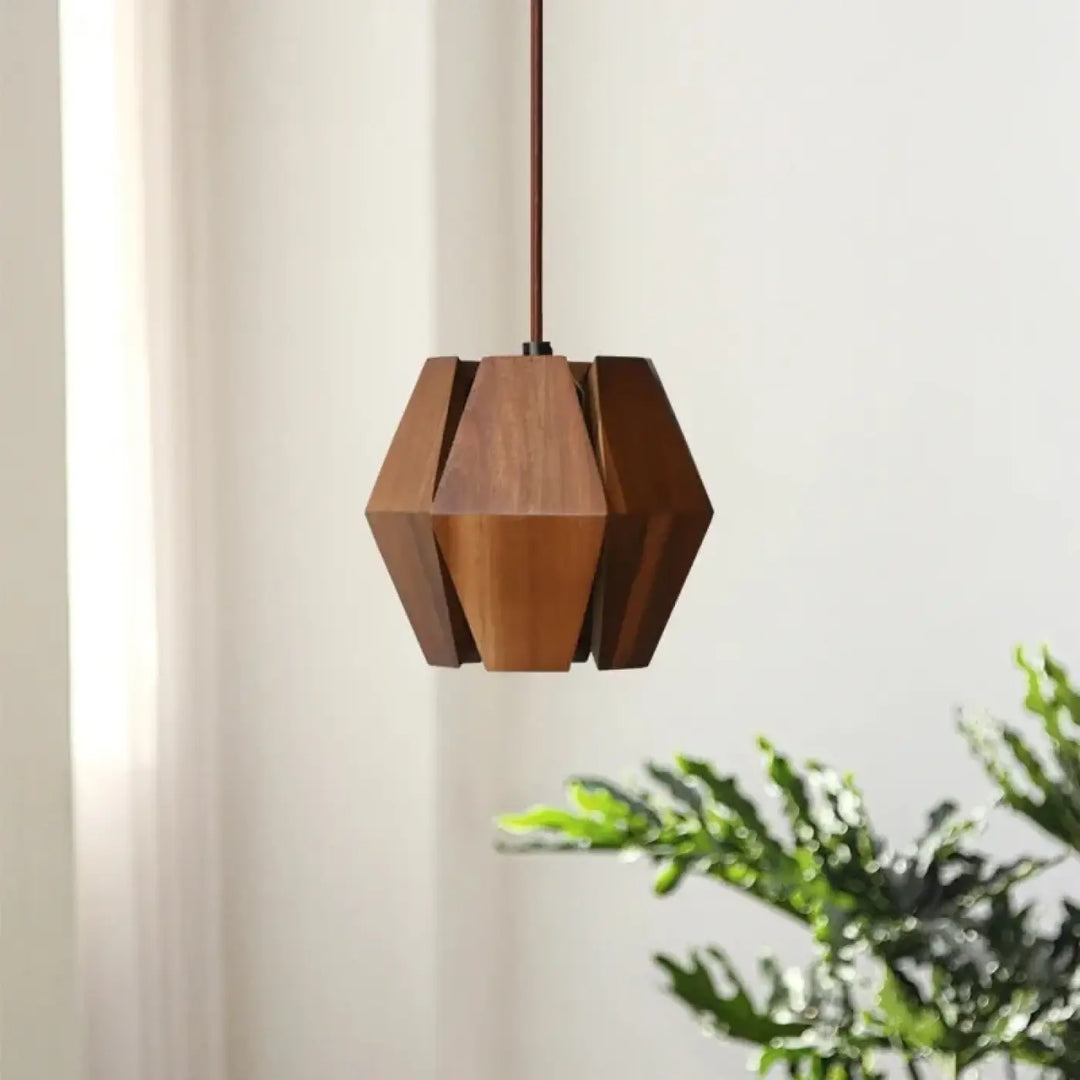Suspension géométrique en bois naturel marron style chic