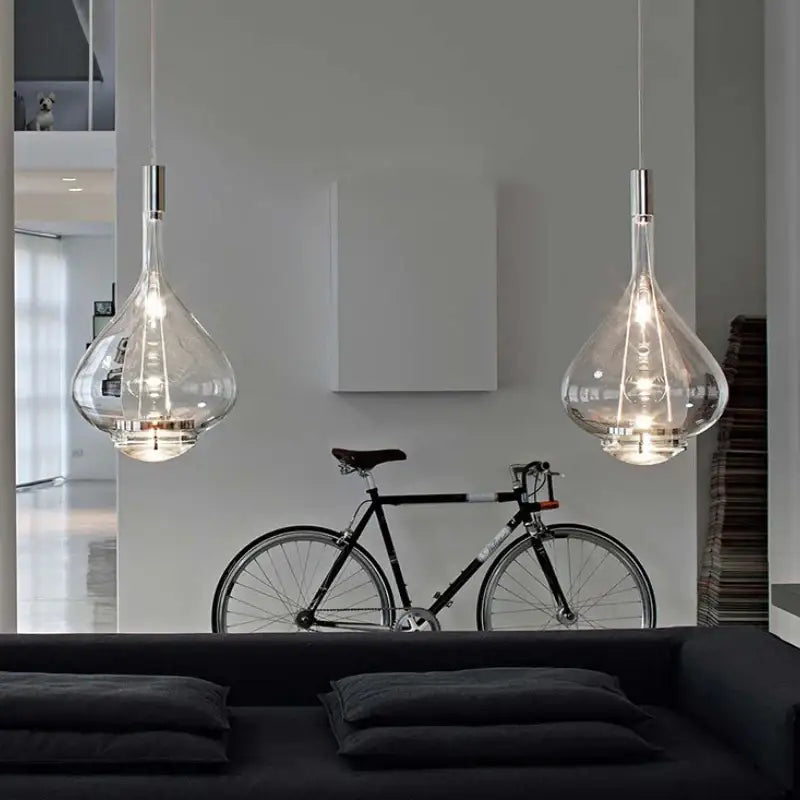 Suspension Luminaire Goutte en Verre Fumé Ambre ou Cuivré