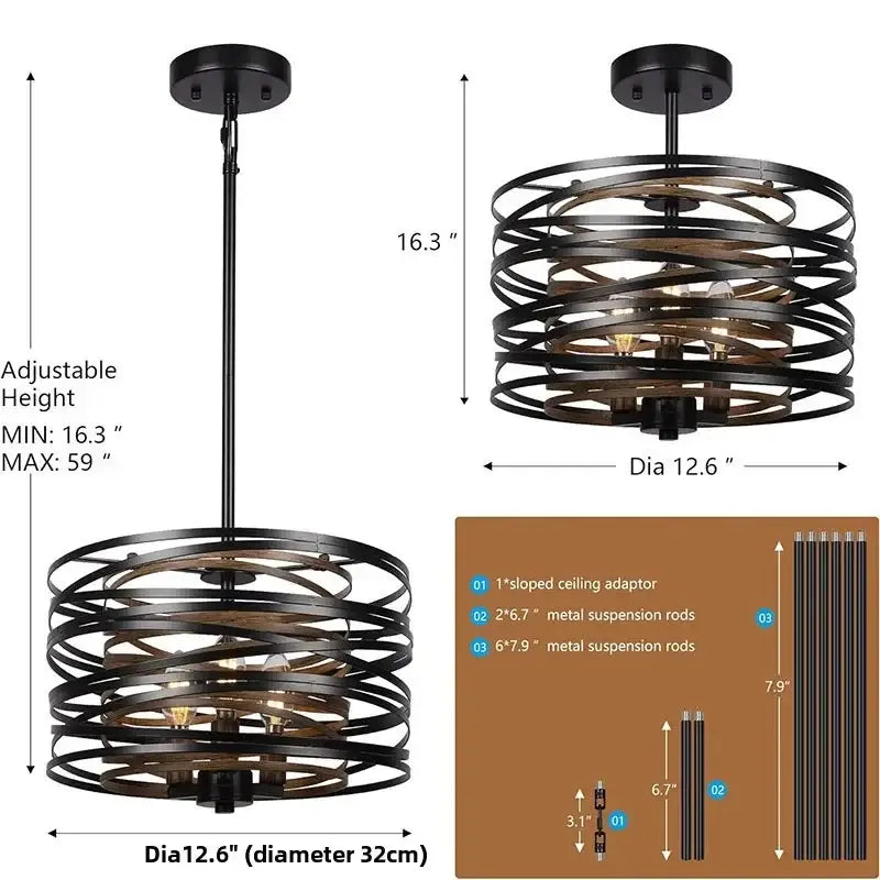 Suspension luminaire graphique noire à cercles concentriques