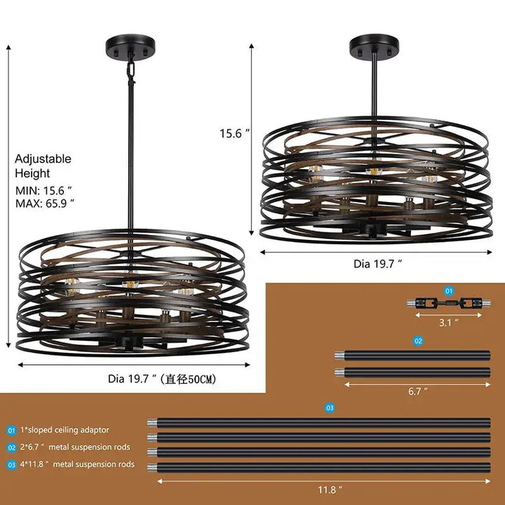 Suspension luminaire graphique noire à cercles concentriques