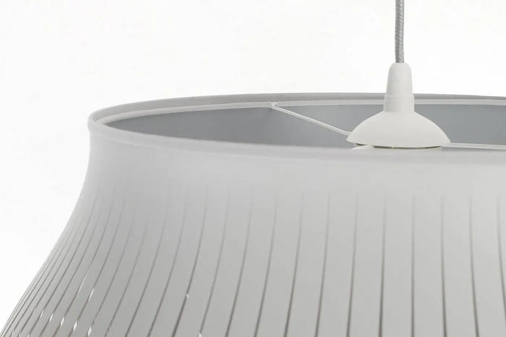 Suspension luminaire oblo gris avec abat-jour plissé blanc moderne à lumière douce et rainures verticales subtiles