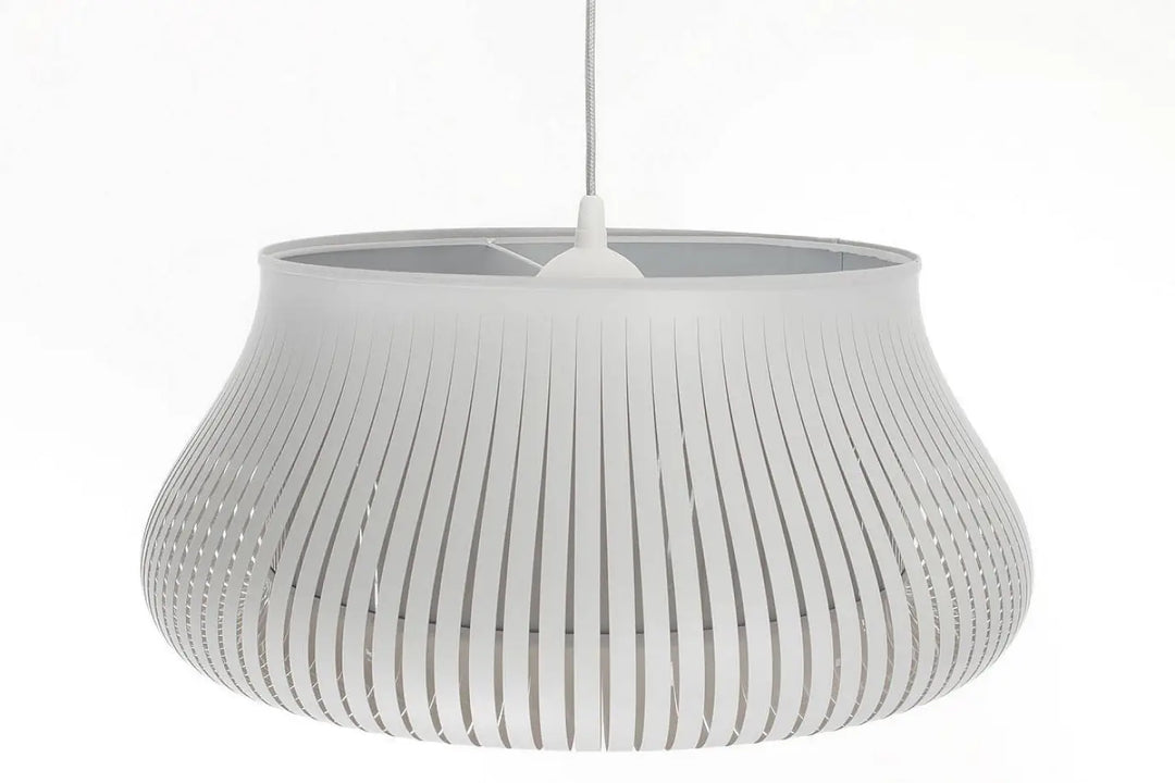 Luminaire suspension oblo gris avec design moderne cannelé en blanc pour un éclairage élégant et contemporain